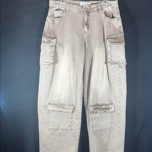 NWOT Super Baggy Cargo Jeans Wide-Leg Faded Grey Jr 11
